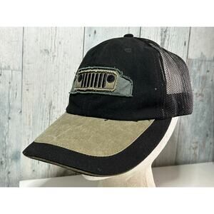 Jeep Grille Logo Trucker Hat Black Tan Adjustable Mesh Back Cap OSFA